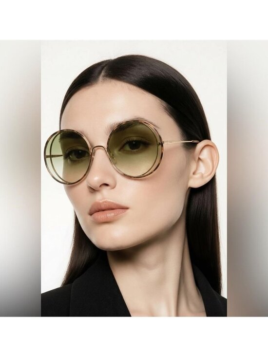New Authentic Chloé CH 0037S 2343J3 - GOLD/ GREEN GRADIENT Round Sunglasses main image 8